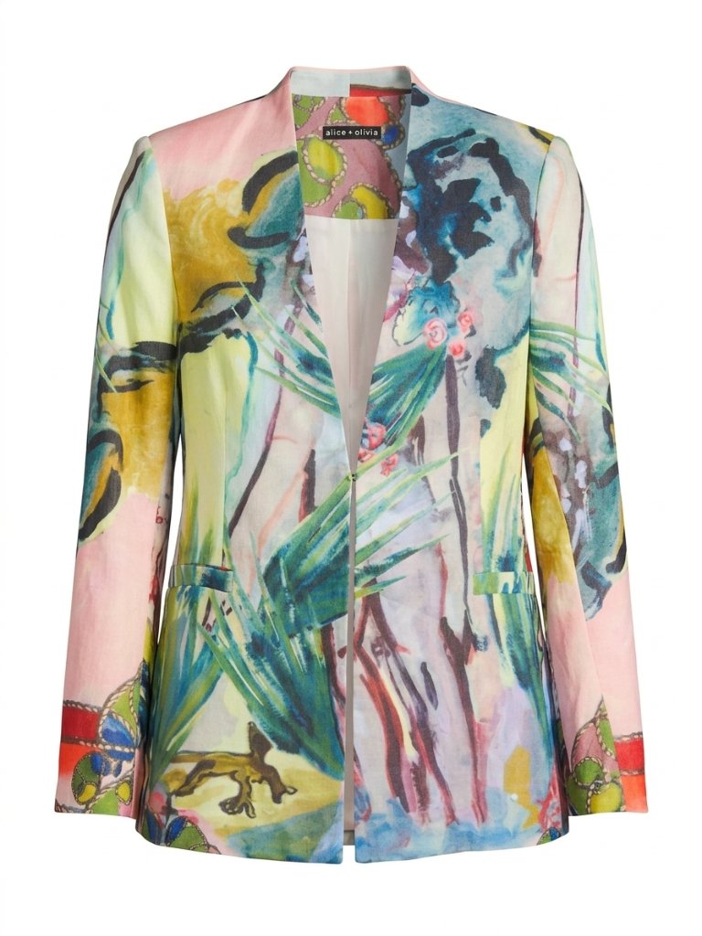 Nwt Alice + Olivia Domingo Abstract Watercolor Blazer Multi Colorr 8